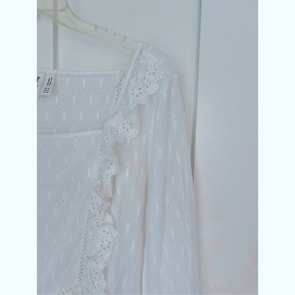Anthropologie Meadow Rue White Edelyn Ruffled Eyelet Summer Blouse Top Sz 10 - Picture 4 of 10